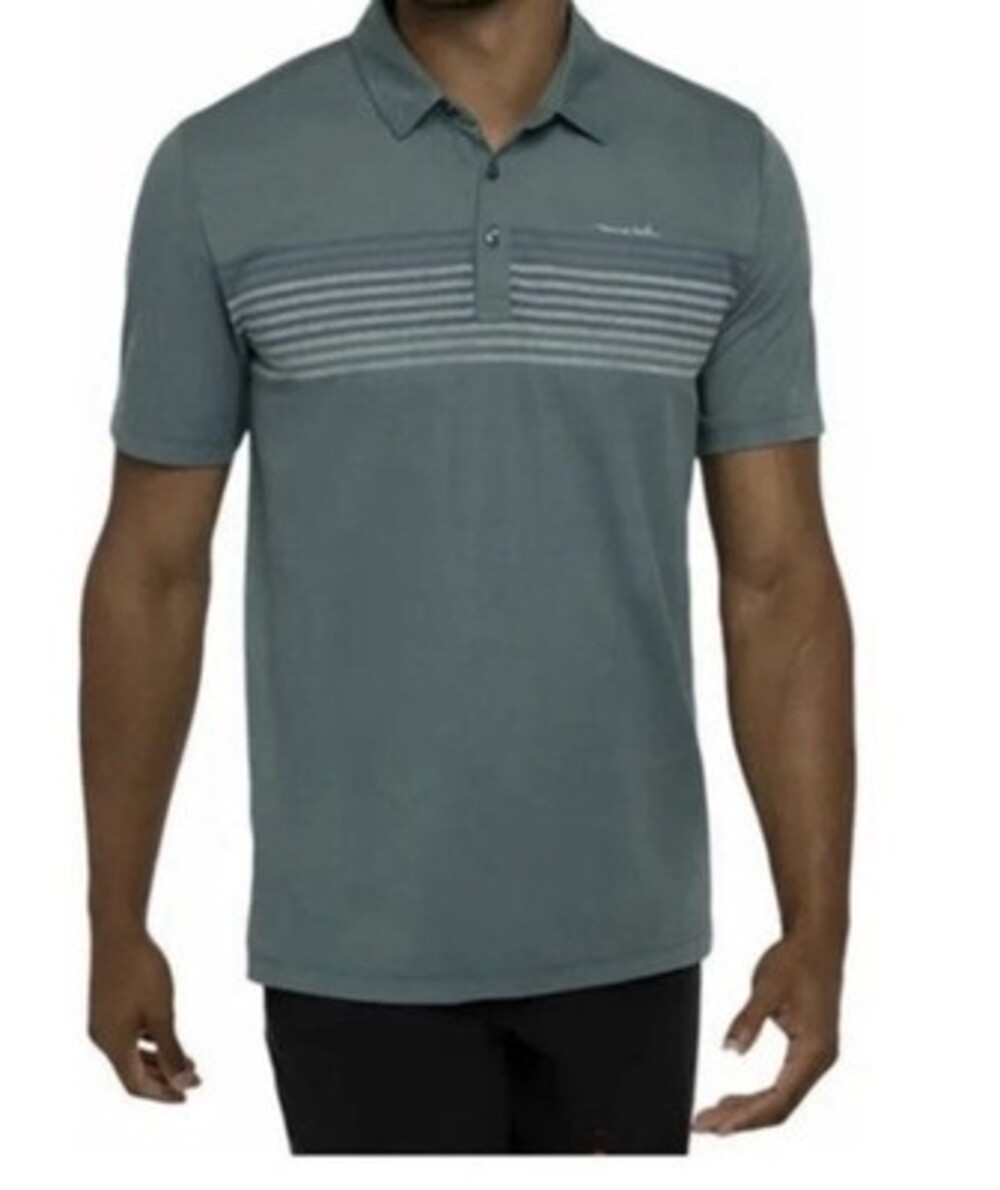 Men's Travis Mathew Groggy Polo Golf Shirt  Silver Pine Striped Short Sleeve LRG
